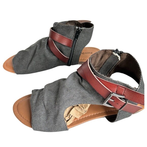 Pierre Dumas Brenna-1 Sandals 8.5 Denim Blue Boho Ankle Strap Open Toe Flats - Picture 8 of 16